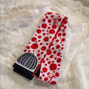 Louis Vuitton Red and White Polka Dot Scarf